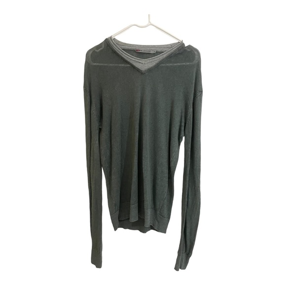 Projek Raw mens linen sweater double V-neck grey insert collar light green large - Picture 1 of 8